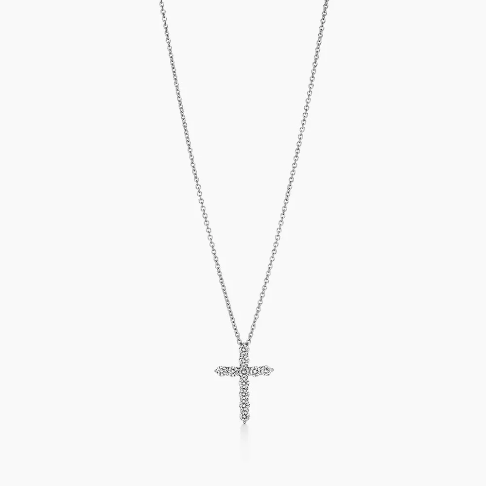 Tiffany & Co. Platinum & Diamond Cross Pendant Necklace